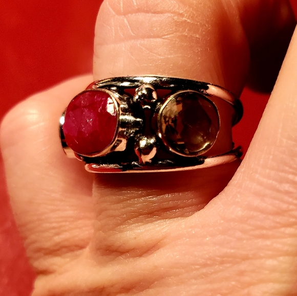 New Kashmir Ruby and Morganite Silver Ring. - Picture 7 of 8